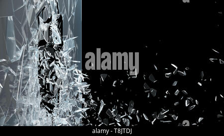 Résumé du verre brisé en morceaux. Mur de verre se brise en petits morceaux. Place pour votre bannière, publicité. Explosion a causé la destruction de Banque D'Images