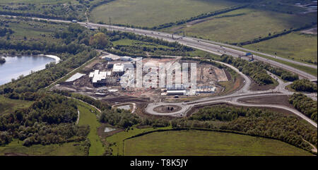 Vue aérienne de Leeds Skelton Lake Services - Extra - M1 J45 en construction Banque D'Images