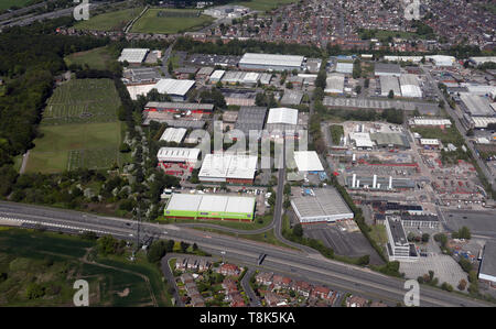 Vue aérienne de Wardley Industrial Estate, Worsley, Manchester M28 Banque D'Images
