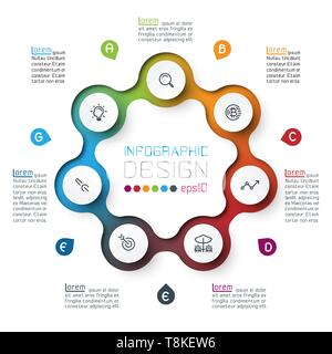 Sept cercles avec l'icône d'infographie. Illustration de Vecteur