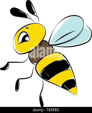 Bee est un insecte ailé qui fait le miel et peuvent piquer., Scénario, dessin en couleur ou d'illustration. Illustration de Vecteur