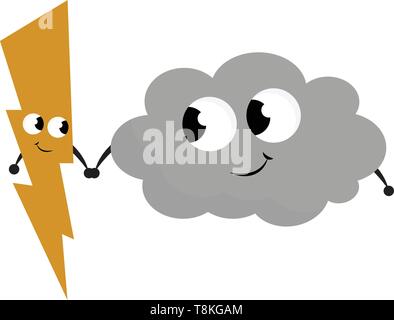 C'est un éclair accompagné de Thunder en nuage, habituellement en temps de pluie ou juste avant le début de la pluie., Scénario, dessin en couleur ou illustra Illustration de Vecteur
