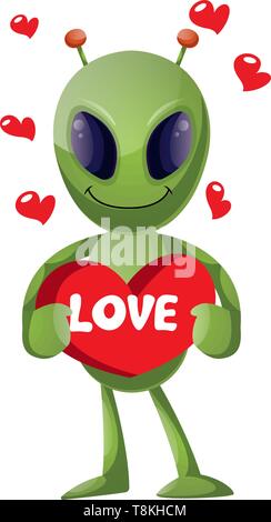 Alien dans l'amour, de l'illustration vectorielle, sur fond blanc. Illustration de Vecteur