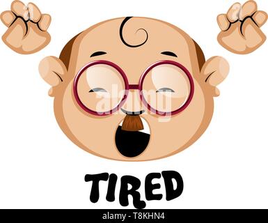 Les droits de l'emoji avec expression fatiguée, illustration, vecteur sur fond blanc. Illustration de Vecteur