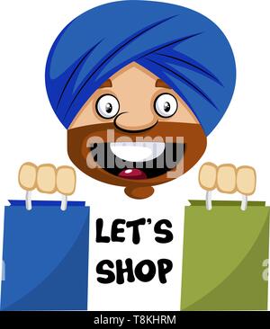 Emoji musulman des shopping, illustration, vecteur sur fond blanc. Illustration de Vecteur