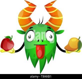 Monster holding fruits, vecteur, illustration sur fond blanc. Illustration de Vecteur