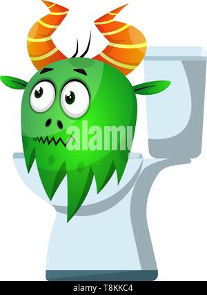Monster sur siège des toilettes, illustration, vecteur sur fond blanc. Illustration de Vecteur