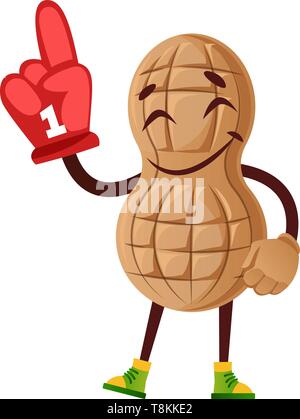 Peanut avec big glove, illustration, vecteur sur fond blanc. Illustration de Vecteur