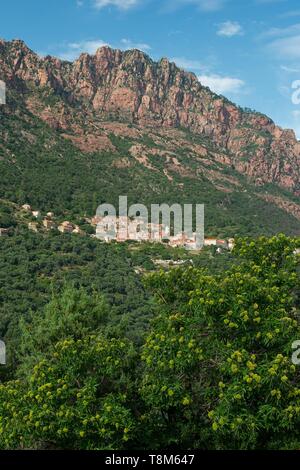 France, Corse du Sud, le village d'Ota, étape sur le tra Mare e Monti sentier de randonnée Banque D'Images