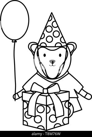 Singe mignon avec de l'hélium et ballons en cadeau d'anniversaire vector illustration design Illustration de Vecteur