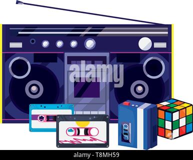 K7 Musique boombox stéréo WALKMAN® cube jeu retro 80s style vector illustration Illustration de Vecteur