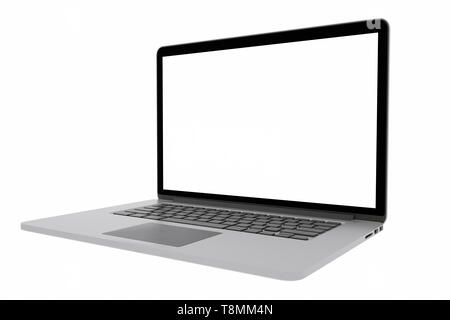 Ordinateur portable avec écran blanc isolé sur fond blanc, rendu 3d. Banque D'Images