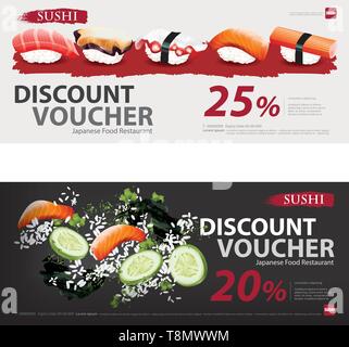 La nourriture japonaise d'escompte d'illustration vectorielle, modèle de pièce Illustration de Vecteur