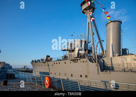 La WW1 bateau HMS Caroline, Alexandra Dock, Belfast, Titanic Quarter Banque D'Images