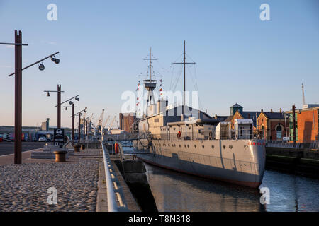 La WW1 bateau HMS Caroline, Alexandra Dock, Belfast, Titanic Quarter Banque D'Images