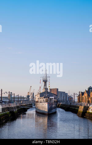 La WW1 bateau HMS Caroline, Alexandra Dock, Belfast, Titanic Quarter Banque D'Images