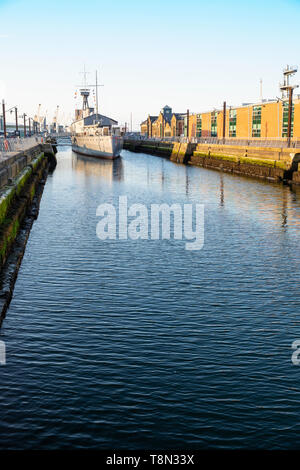 La WW1 bateau HMS Caroline, Alexandra Dock, Belfast, Titanic Quarter Banque D'Images