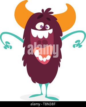 Caricature en colère monstre. Vector illustration of black funny monster rire avec grande bouche Illustration de Vecteur