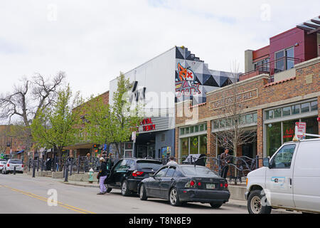 BOULDER, CO- 10 MAI 2019- Vue sur le monument Fox Theatre situé près du campus de l'Université du Colorado à Boulder au Colorado, dans l'Éperon Pe Banque D'Images