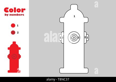 Poteau incendie cartoon style, couleur, en nombre, de l'éducation jeu de papier pour le développement de l'enfant, coloriage, pour les enfants, activité préscolaire version wor Illustration de Vecteur