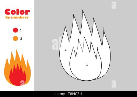 Incendie en cartoon style, couleur, en nombre, de l'éducation jeu de papier pour le développement de l'enfant, coloriage, pour les enfants, activité préscolaire version worksh Illustration de Vecteur