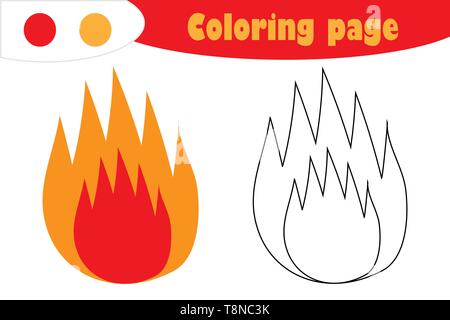 Incendie dans un style cartoon, coloriage, jeu de papier de l'éducation pour le développement des enfants, pour les enfants, activité préscolaire version feuille, vector Illustration de Vecteur