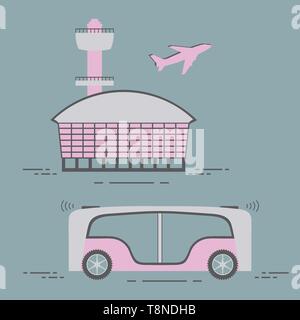 L'auto-conduite transport de passagers à l'aéroport. Bus automatique, véhicule autonome, sans conducteur de bus. Les progrès scientifiques et techniques. Nouvelles techn Illustration de Vecteur