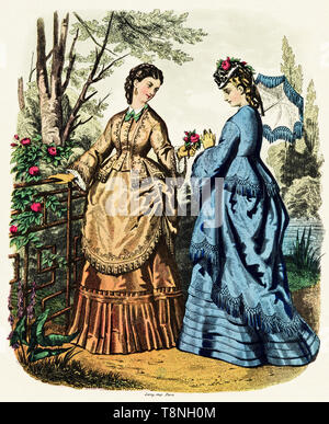 La mode pour la femme Victorienne colorée originale gravure vers 1870 Banque D'Images