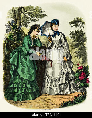 La mode pour la femme Victorienne colorée originale gravure vers 1870 Banque D'Images