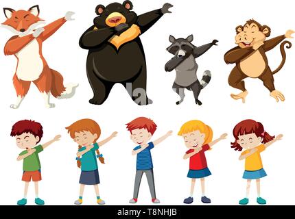 Ensemble d'une touche les gens et les animaux illustration Illustration de Vecteur