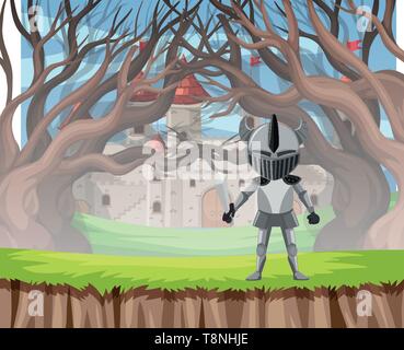 Chevalier en armure illustration scène bois Illustration de Vecteur