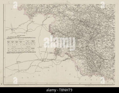 YORKSHIRE DU SUD-OUEST. Sheffield Leeds Bradford Halifax. WELLER 1863 carte ancienne Banque D'Images