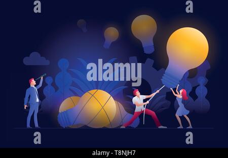 Les gens d'affaires et réunion de brainstorming et de rechercher, trouver et de chasser de nouvelles idées, de solutions et de possibilités. Concept illustration vectorielle. Illustration de Vecteur