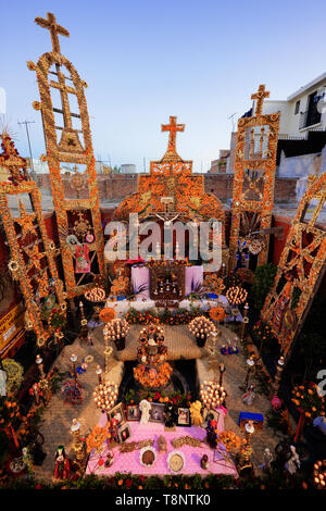 Jour des morts autel décorations traditionnelles sur le thème de la mort, fête, Mexique Banque D'Images
