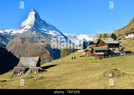 La Suisse, canton du Valais, Zermatt, Findeln hameau en face du Cervin (4478m) Banque D'Images
