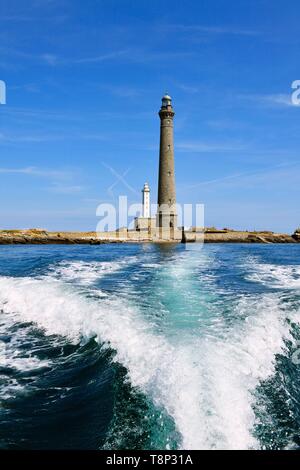 La France, Finistère, Plouguernau, la Vierge des îles de l'archipel de Lilia, le phare de l'Île Vierge, le plus haut phare d'Europe avec une hauteur de 82,5 mètres Banque D'Images