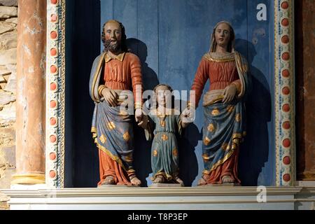 La France, Finistère, Chateauneuf du faou, Moustoir chapelle, le retable de la Sainte Famille Banque D'Images