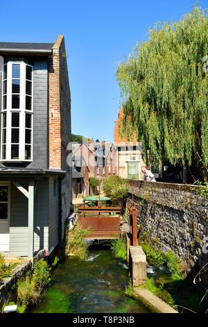 France, Seine Maritime, Pays de Caux, Cote d'Albatre (Côte d'Albâtre, Veules les Roses), Les Plus Beaux Villages de France, le village de Veules les Roses Veules est traversé par le célèbre fleuve, pour la courte durée de son cours (1100 m), le moulin du marché Banque D'Images
