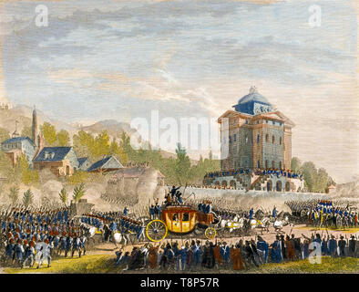 Le retour de Louis XVI à Paris de Varennes le 25 juin 1791, la gravure sur cuivre de couleur par Jean Duplessis-Bertaux Banque D'Images