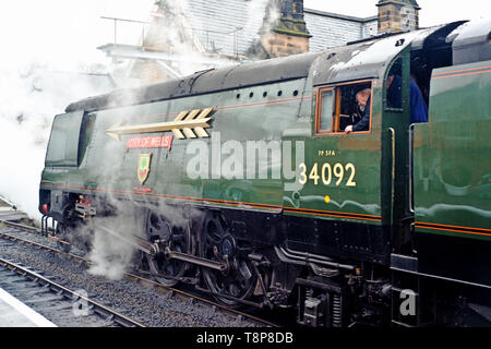 D'intimidation, à l'ouest du Pacifique Pays aucune classe 34092 Ville de puits à Grosmont, North York Moors Railway, Angleterre Banque D'Images