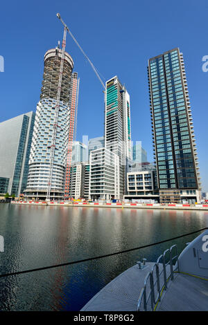 Quai bois développement résidentiel, construction, immobilier Canary Wharf, les Docklands, l'Est de Londres, Royaume-Uni Banque D'Images