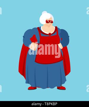 Grand-mère super-héros. Super Mamie en masque et imperméable. Une vieille dame Illustration de Vecteur