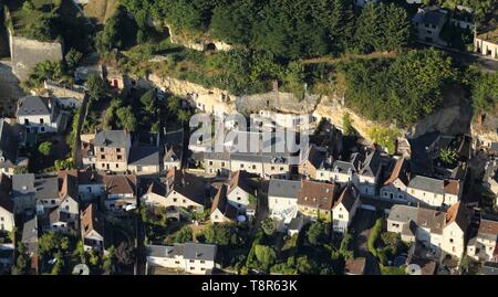 France, Indre et Loire, Vallée de la Loire classée au Patrimoine Mondial de l'UNESCO, Amboise, maisons troglodytes à Amboise (vue aérienne) Banque D'Images