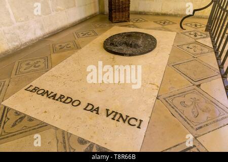France, Indre et Loire, Vallée de la Loire classée au Patrimoine Mondial de l'UNESCO, Amboise, Château d'Amboise, à l'intérieur de la chapelle où est enterré Léonard de Vinci Banque D'Images