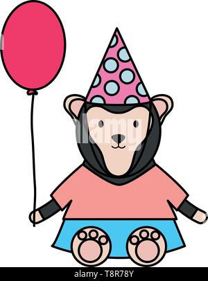 Singe mignon avec de l'hélium ballon d'anniversaire vector illustration design Illustration de Vecteur