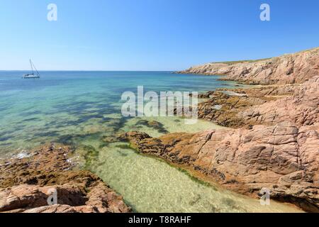 France, Morbihan, Houat, la côte ouest, le sentier entre Beg Salus et Portz Plouz Banque D'Images