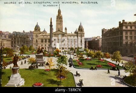 'George Square, Cénotaphe, et les bâtiments municipaux, Glasgow', fin du xixe ou début du xxe siècle. Créateur : Inconnu. Banque D'Images