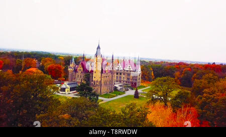 L'un des plus beaux palais au milieu de la forêt - air naturel - un endroit plus que magnifique, superbe dans le nord de la Pologne Banque D'Images