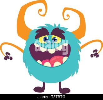 Cartoon Happy Monster avec grande bouche en riant. Vector illustration of blue monster caractère. Conception d'Halloween Illustration de Vecteur