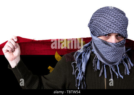 Drapeau Angola arabe détient dans ses mains Banque D'Images